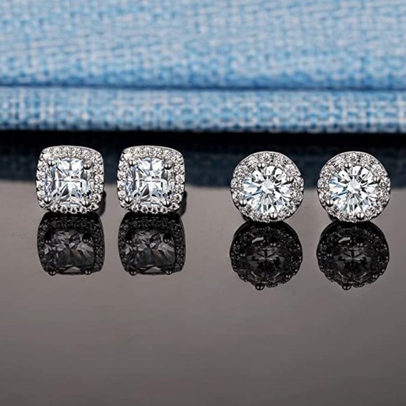 18K White Gold Plated Cubic Zirconia Earrings (2) - Picture 2 of 4